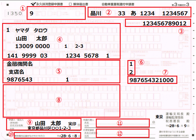 永久抹消登録記載例（還付あり）