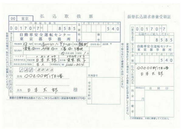 郵便振替申請の記載例