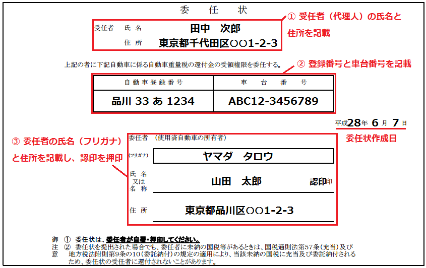 車関連 委任状の種類 書き方の見本 車査定マニア