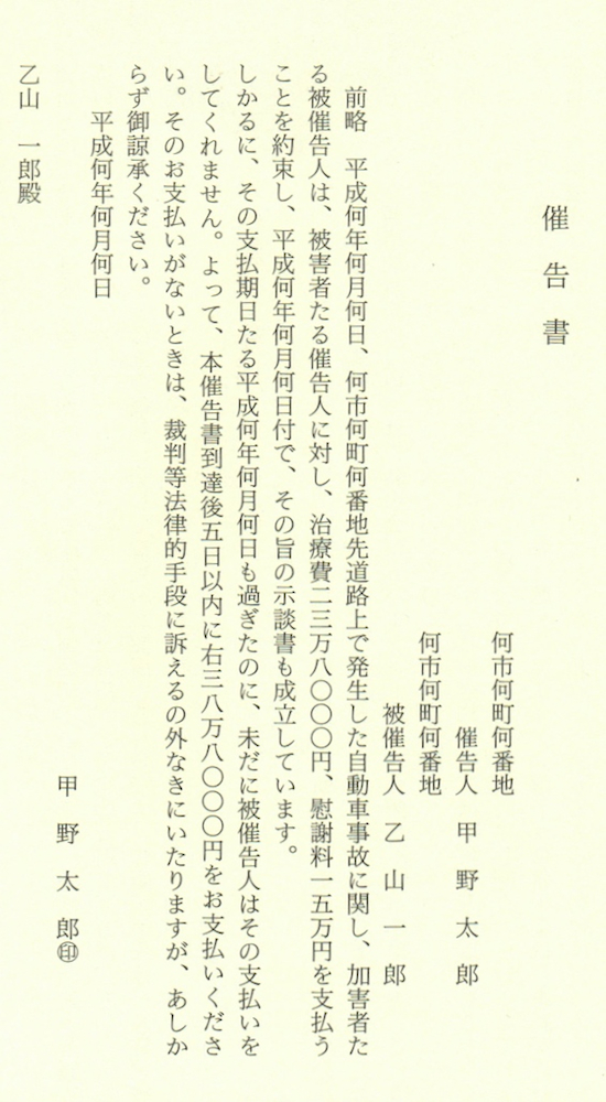 内容証明郵便の文例