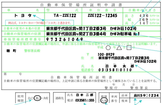 自動車保管場所証明申請書