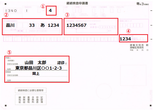 ユーザー車検の申請書の書き方