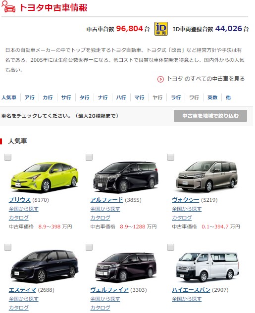 グーネットの車種選択画面