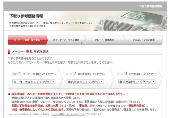 車一括査定なし・個人情報なしの相場サイト（トヨタ）