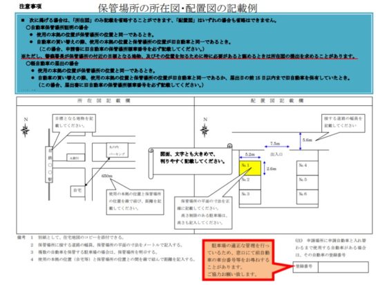 保管場所の所在図・配置図の記載例