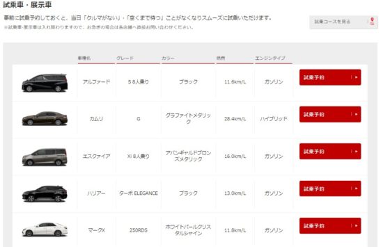 トヨタ文京店試乗車予約ページ
