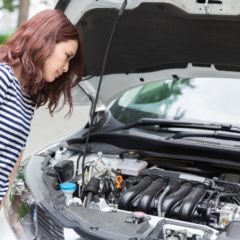 故障した車と女性